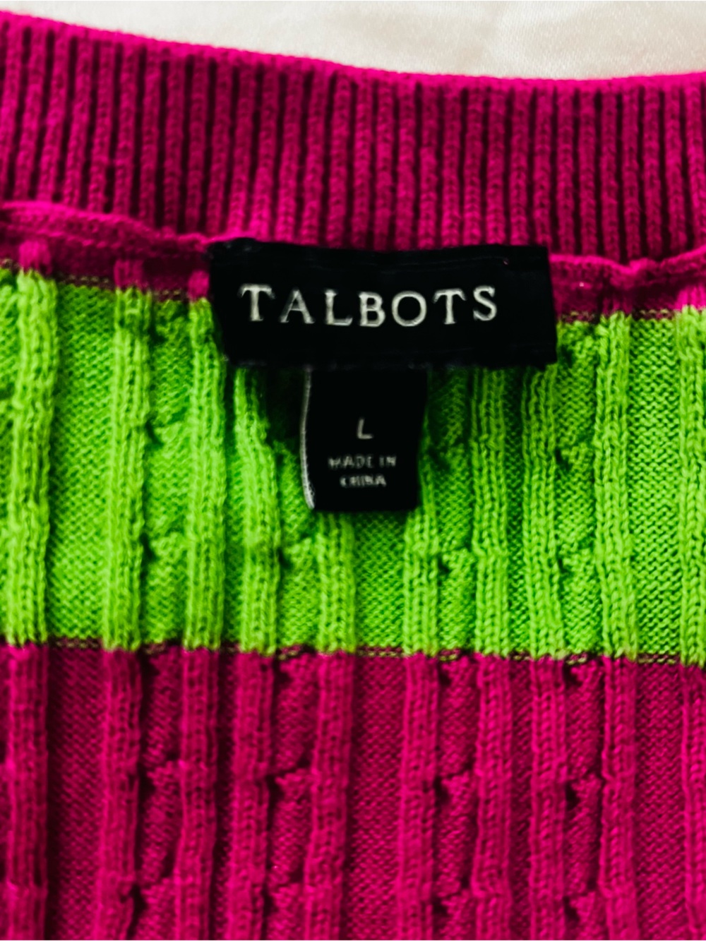 Talbots Fuchsia and Lime Striped Cable-Knit Sleeveless Top - Picture 3 of 4